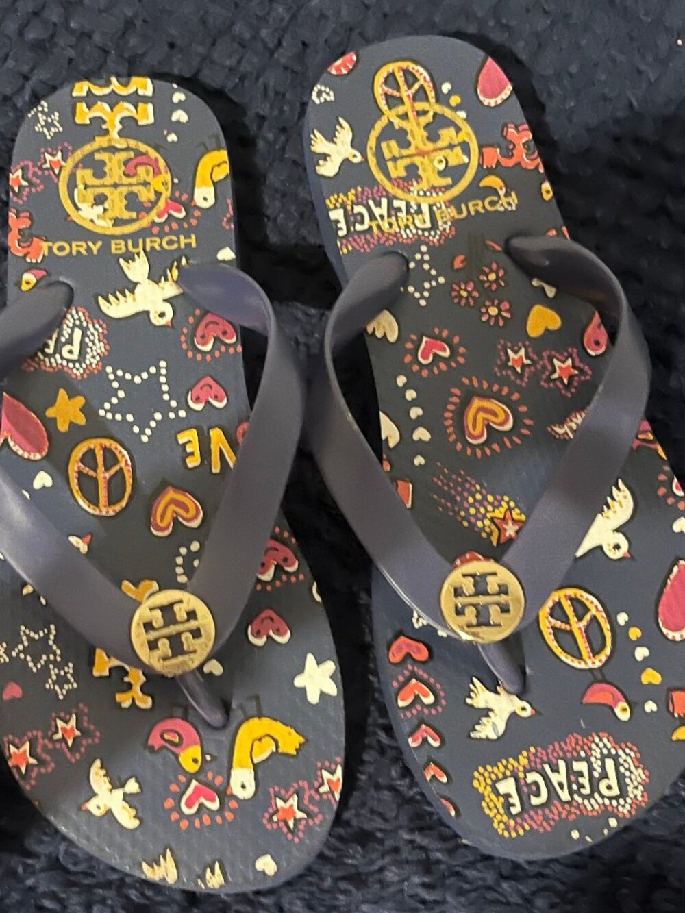 Tory Burch Baby Children Flip Flop Sandals Colorful Peace Pattern 3.5